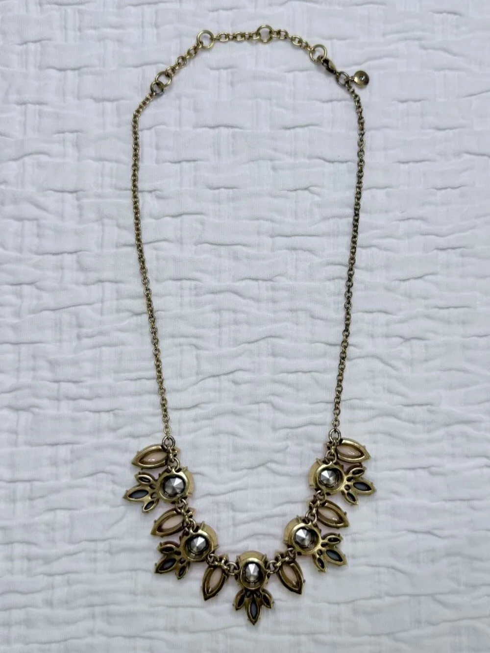 J. Crew Gold Tone w/Pink Gray Cream Glass 18” Women’s Statement Necklace
